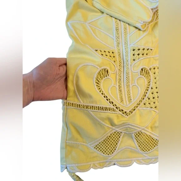 Maje Biana Crocheted Cotton Kimono Jacket in Yellow Banana Size Small - Picture 9 of 12